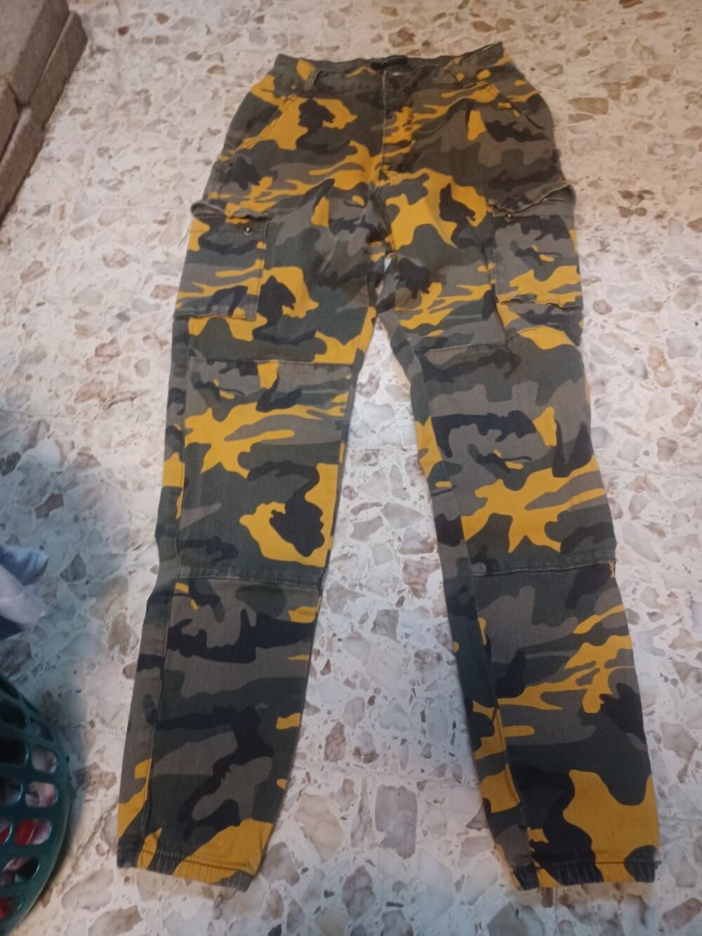 American Bazi Youth Girls Camo Cargo Pants L Green Gray Orange